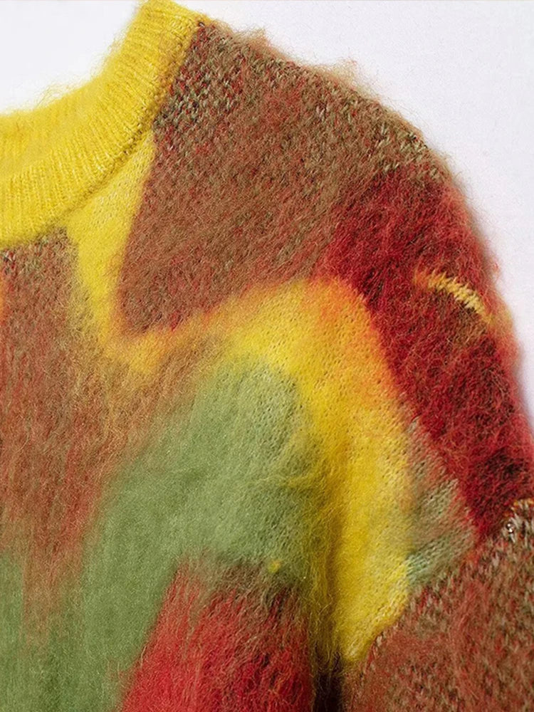 Pull Mohair Carreaux Femme - Cardigan Col Rond Manches Longues Boutonnage Automne