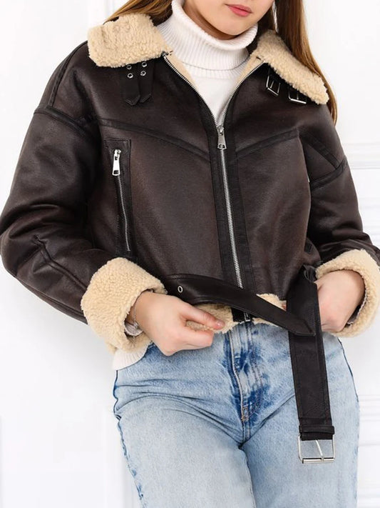 Veste Femme Fausse Fourrure Agneau Streetwear - Motard Vintage Automne