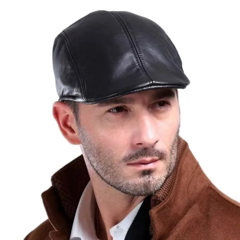 Béret PU Homme Automne-Hiver - Style Décontracté Cuir Brillant Visière