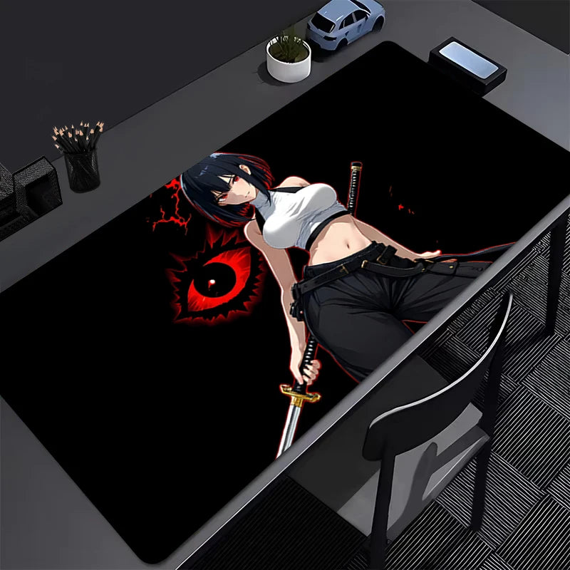 Tapis de Souris Gaming XXL Anime Dark Girl - Bureau Gamer 800x300mm Noir Blanc