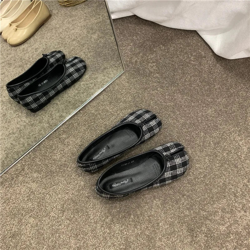 Chaussures Tabi Style Japonais Cuir - Mocassins Fendus Mary Jane Ballerine