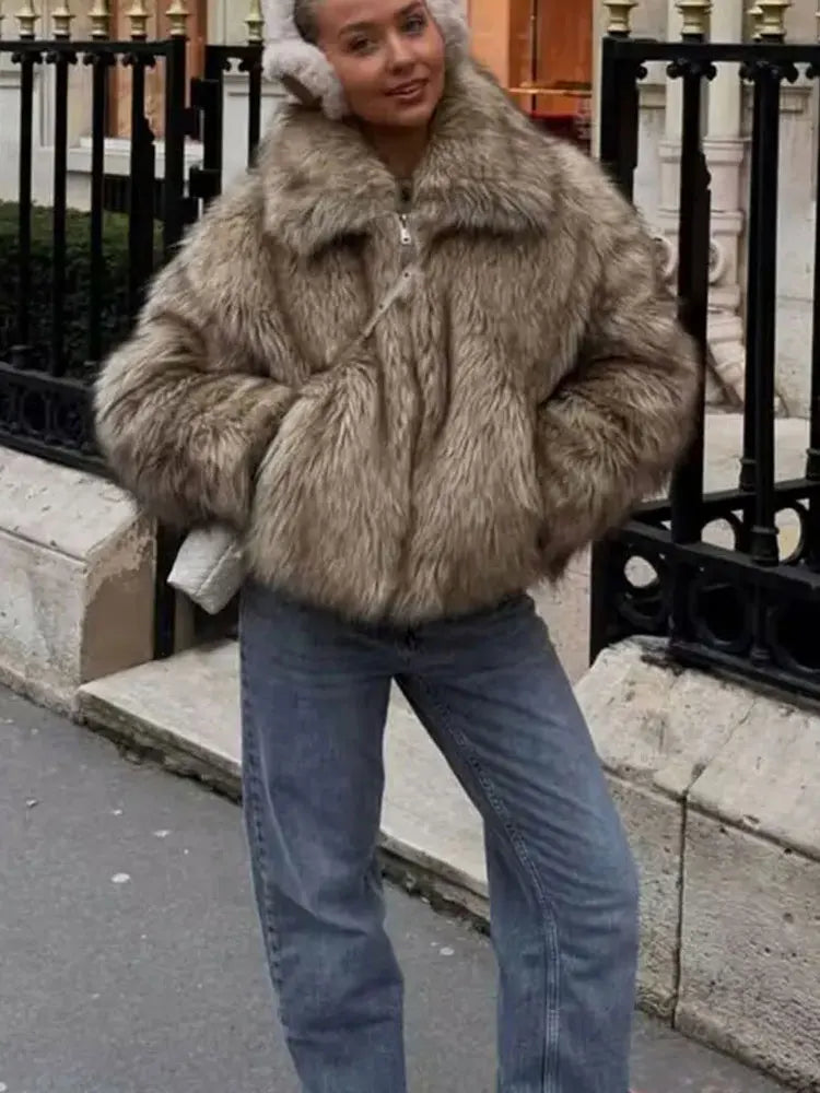Veste Fausse Fourrure Femme Vintage 2025 - Manteau Hiver Streetwear