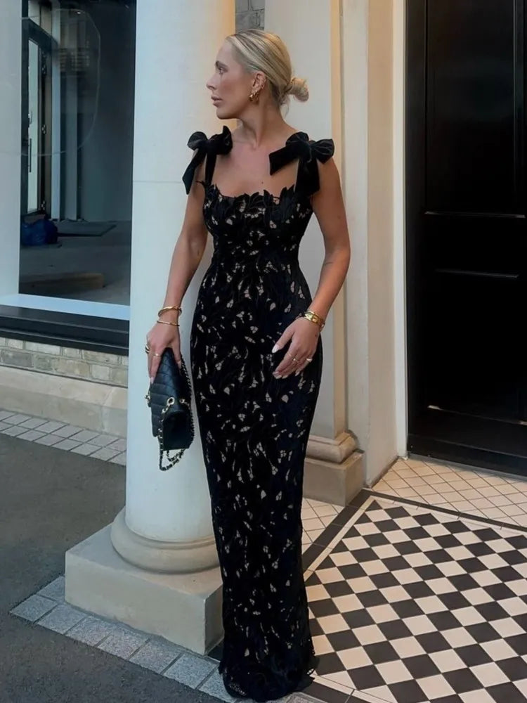 Robe Dentelle Crochet Dos Nu - Longue Sexy Plage Vacances Bretelles