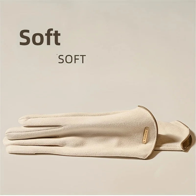 Gants d'Hiver Femme Cuir Suédé Écran Tactile - Doublure Polaire Chaude