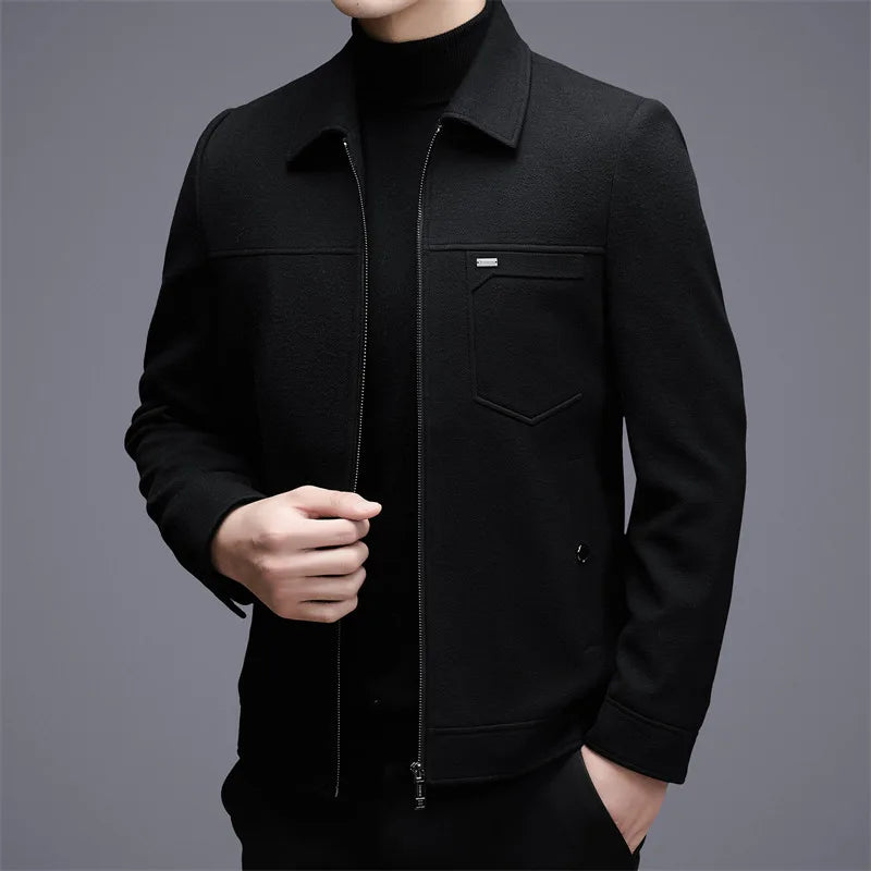 Veste Laine Homme Courte Automne Hiver - Manteau Chaud Revers Élégant
