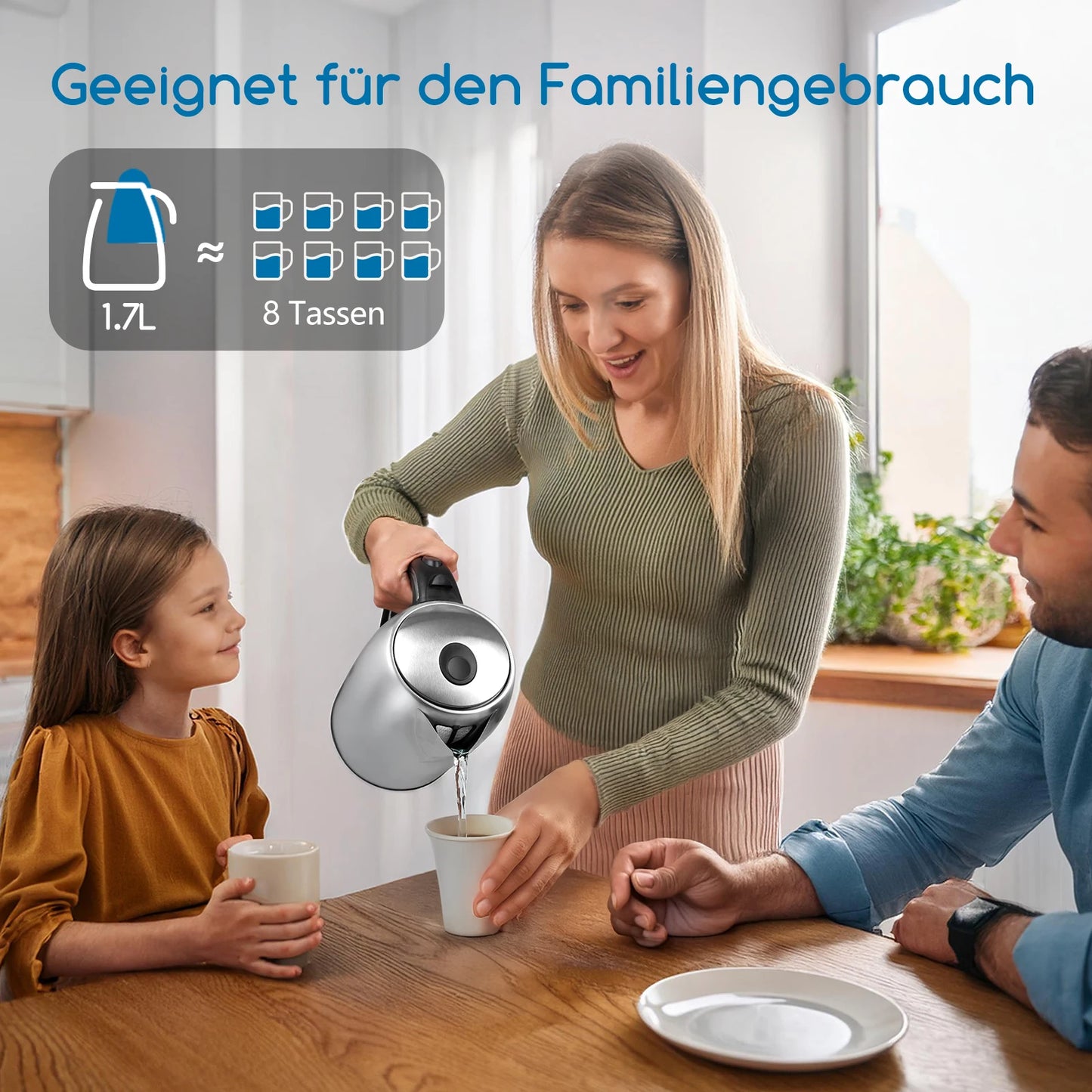 Aigostar King - Bouilloire électrique en acier inoxydable, bouilloire électrique avec éclairage LED, 1,7 L, 2200 W, bouilloire électrique sans BPA, Remo