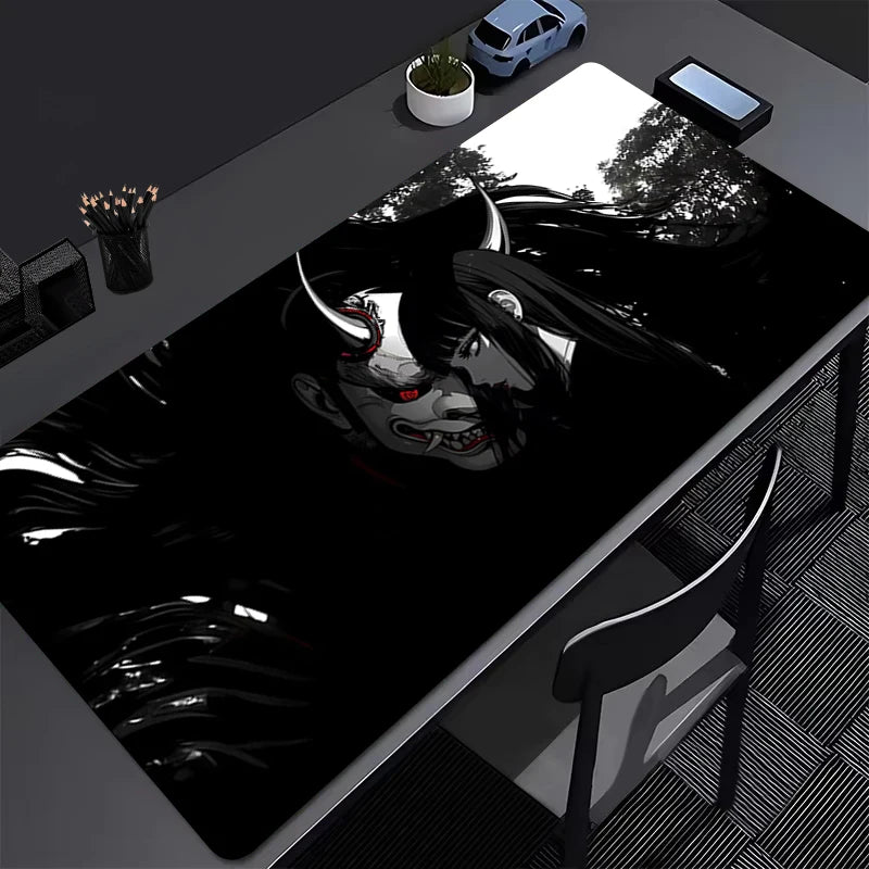 Tapis de Souris Gaming XXL Anime Dark Girl - Bureau Gamer 800x300mm Noir Blanc