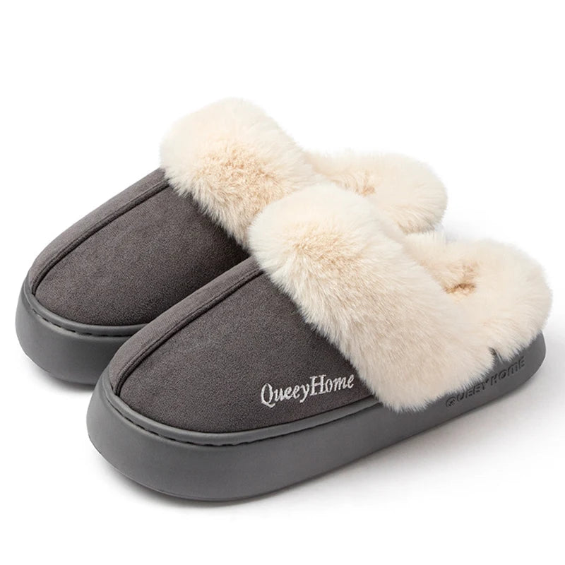 Pantoufles Femme Hiver Fourrure - Chaussons Chauds Confort Intérieur Sans Lacet