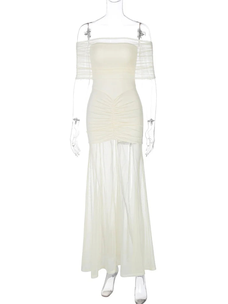 Robe Longue Maille Tossy Dos Nu - Plissée Transparente Élégante Printemps