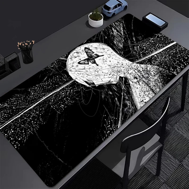 Tapis de Souris Gaming XXL Anime Dark Girl - Bureau Gamer 800x300mm Noir Blanc