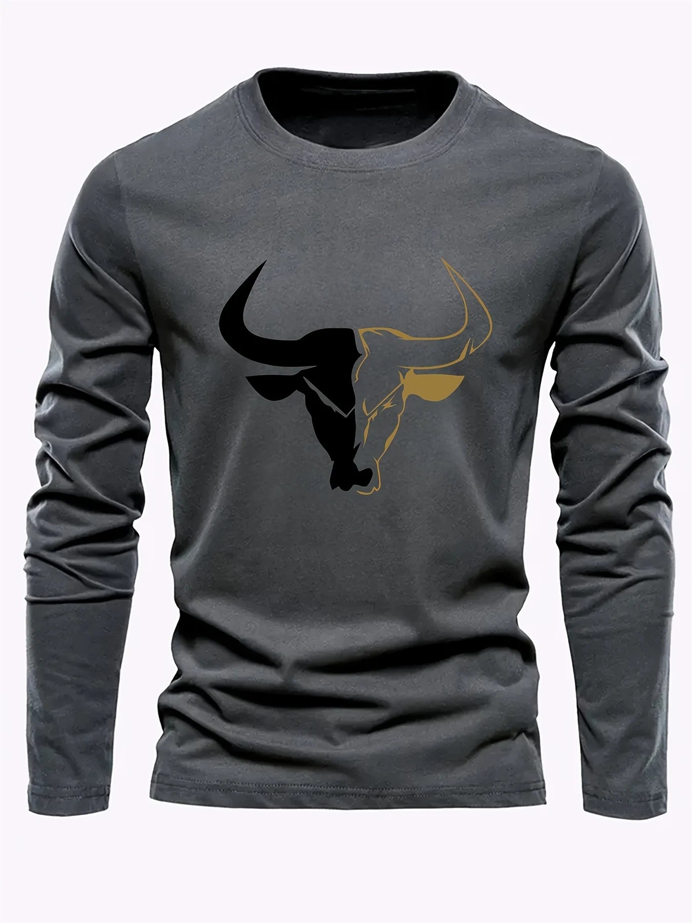 T-Shirt Homme Taureau Manches Longues - 100% Coton Col Rond Ample Grande Taille