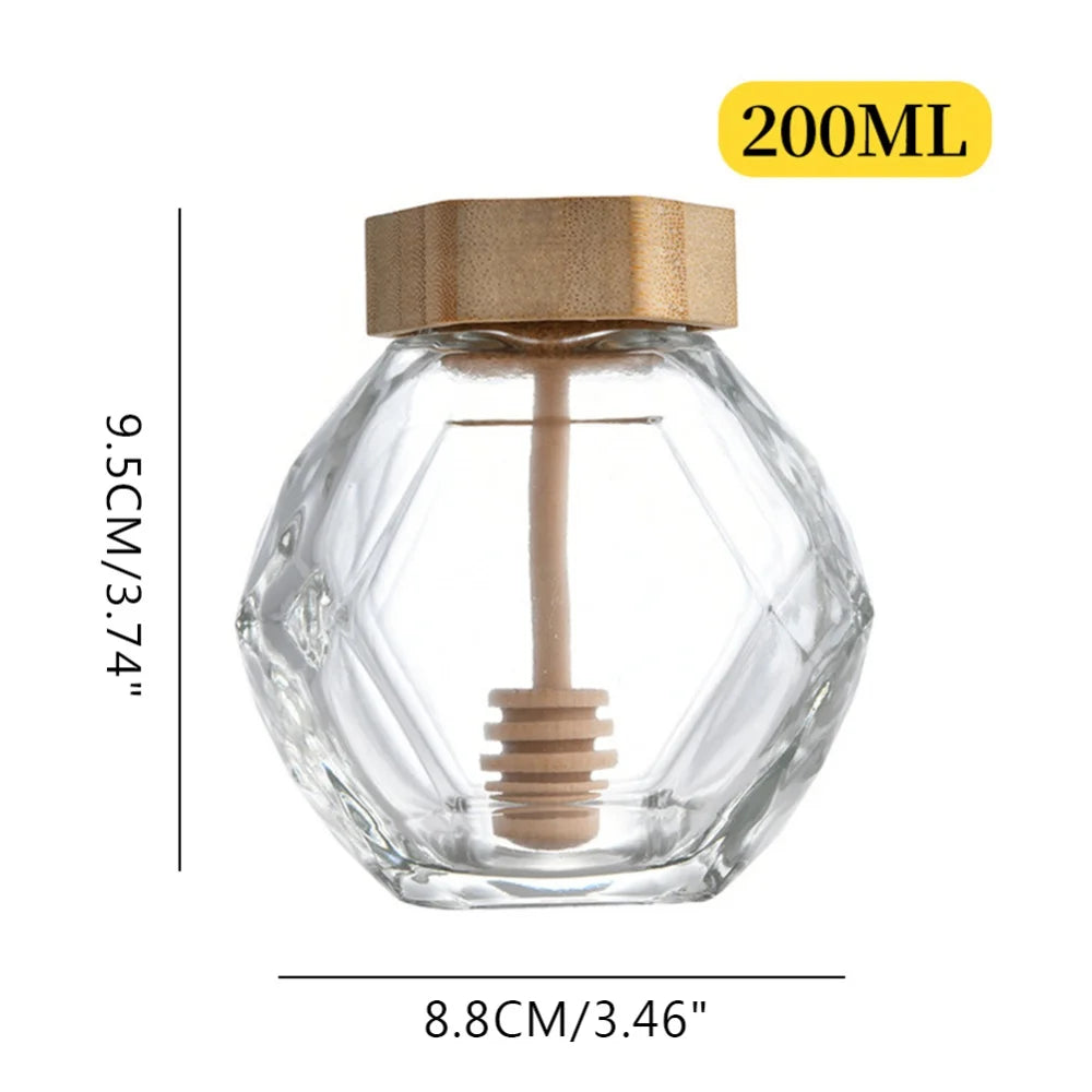 Pot Miel Verre Hexagonal 200ml 380ml - Cuillère Bois Rangement Cuisine