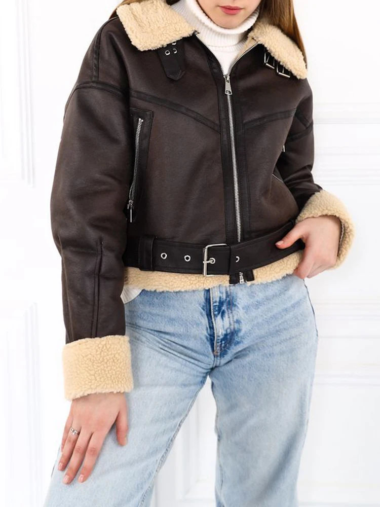 Veste Femme Fausse Fourrure Agneau Streetwear - Motard Vintage Automne