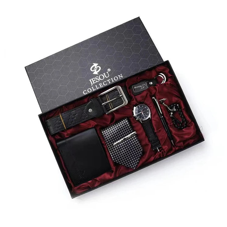 Ensemble Cadeau 6-en-1 Homme Luxe - Montre Lunettes Stylo Ceinture Porte-Clés