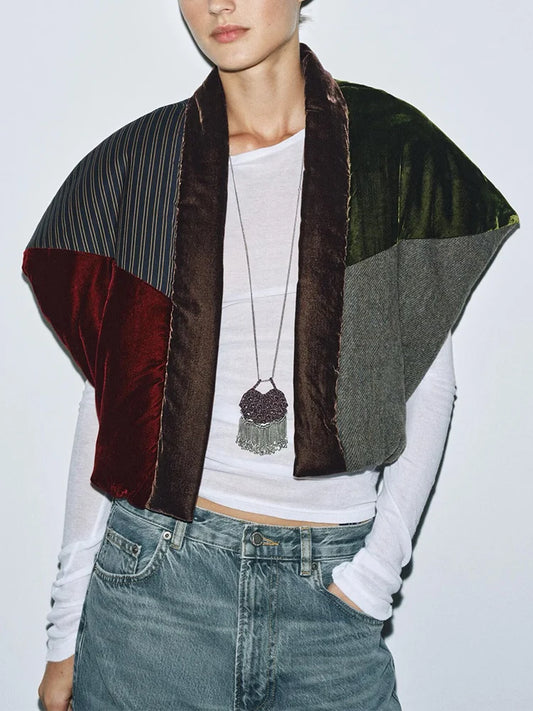 Gilet Femme Coton Épissage - Style Euro-Américain Automne