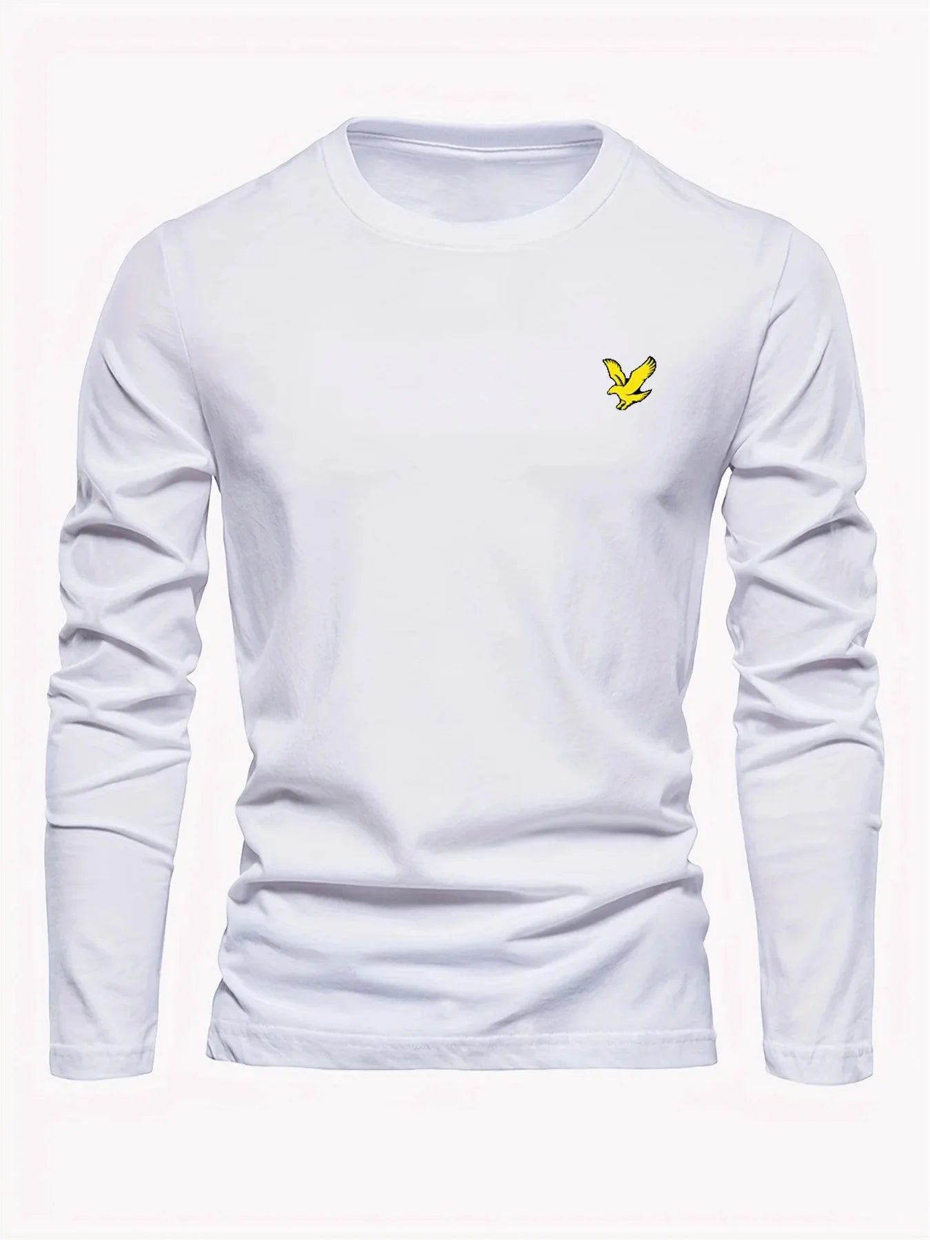 T-Shirt Homme Col Rond Aigle Imprimé - 100% Pur Coton Manches Longues Coupe Ample Sport Décontracté