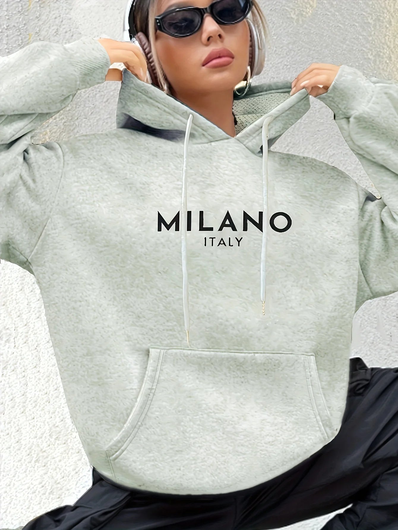 Sweat à Capuche Femme Milano Italie - Polyester Imprimé Alphabet Manches Longues Poche