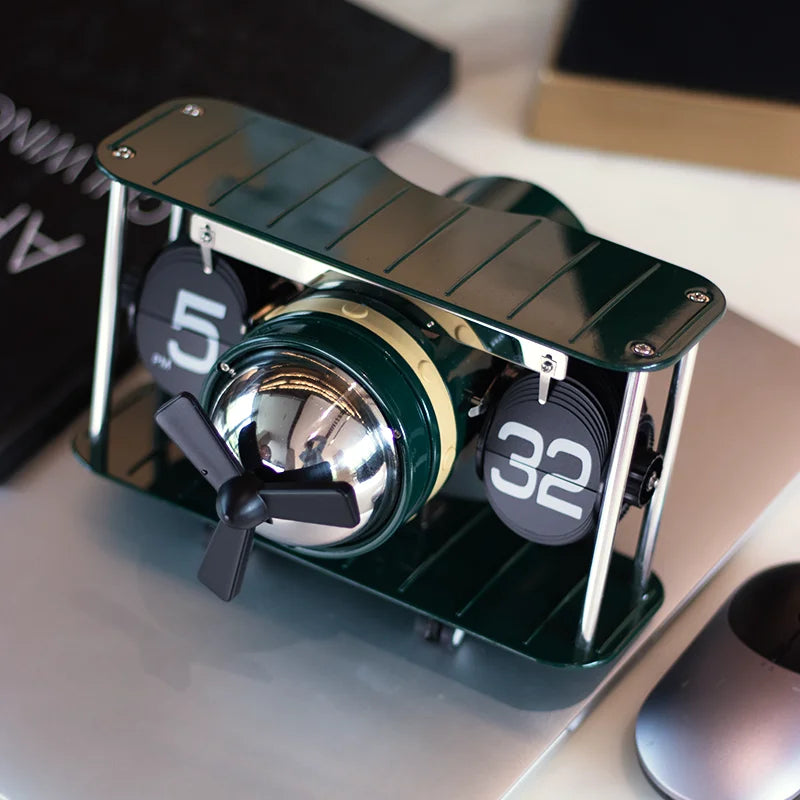 Horloge Bureau Rétro Design Avion - Flip Clock Mécanique Vintage