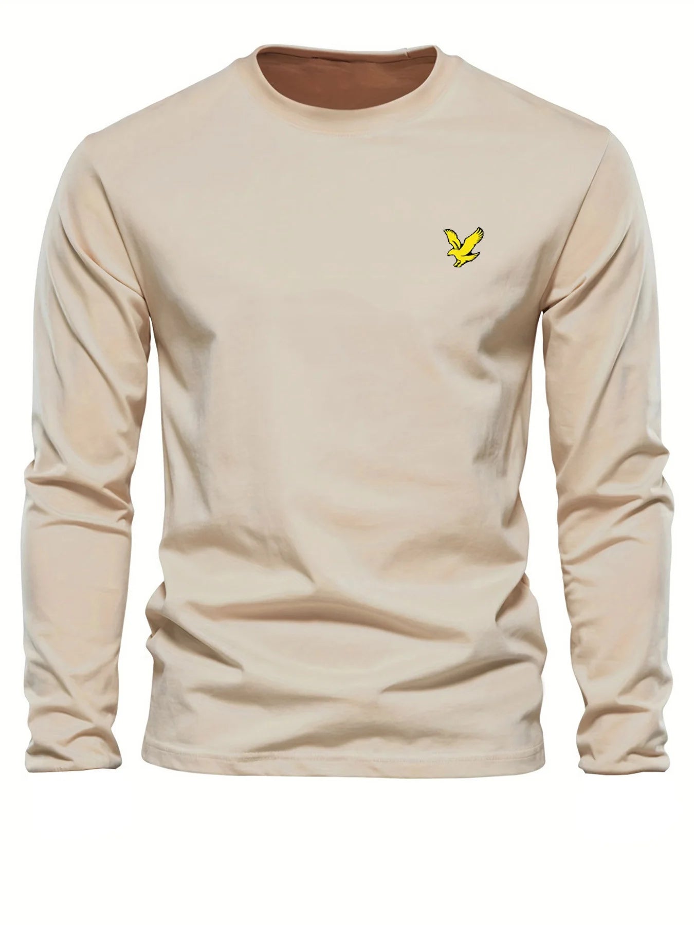 T-Shirt Homme Col Rond Aigle Imprimé - 100% Pur Coton Manches Longues Coupe Ample Sport Décontracté