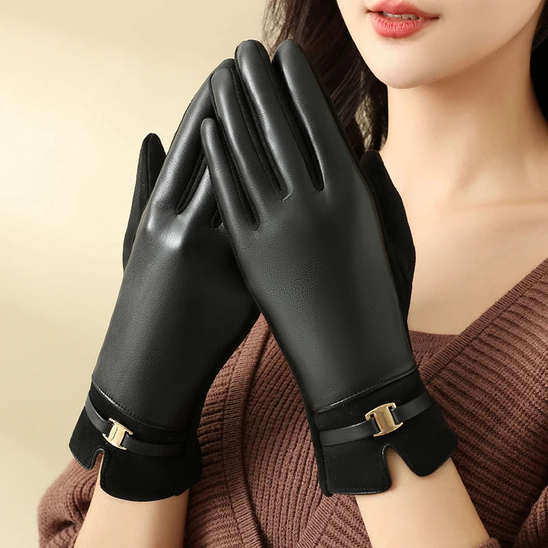 Gants Hiver Femme Polaire - Cyclisme Conduite Écran Tactile PU