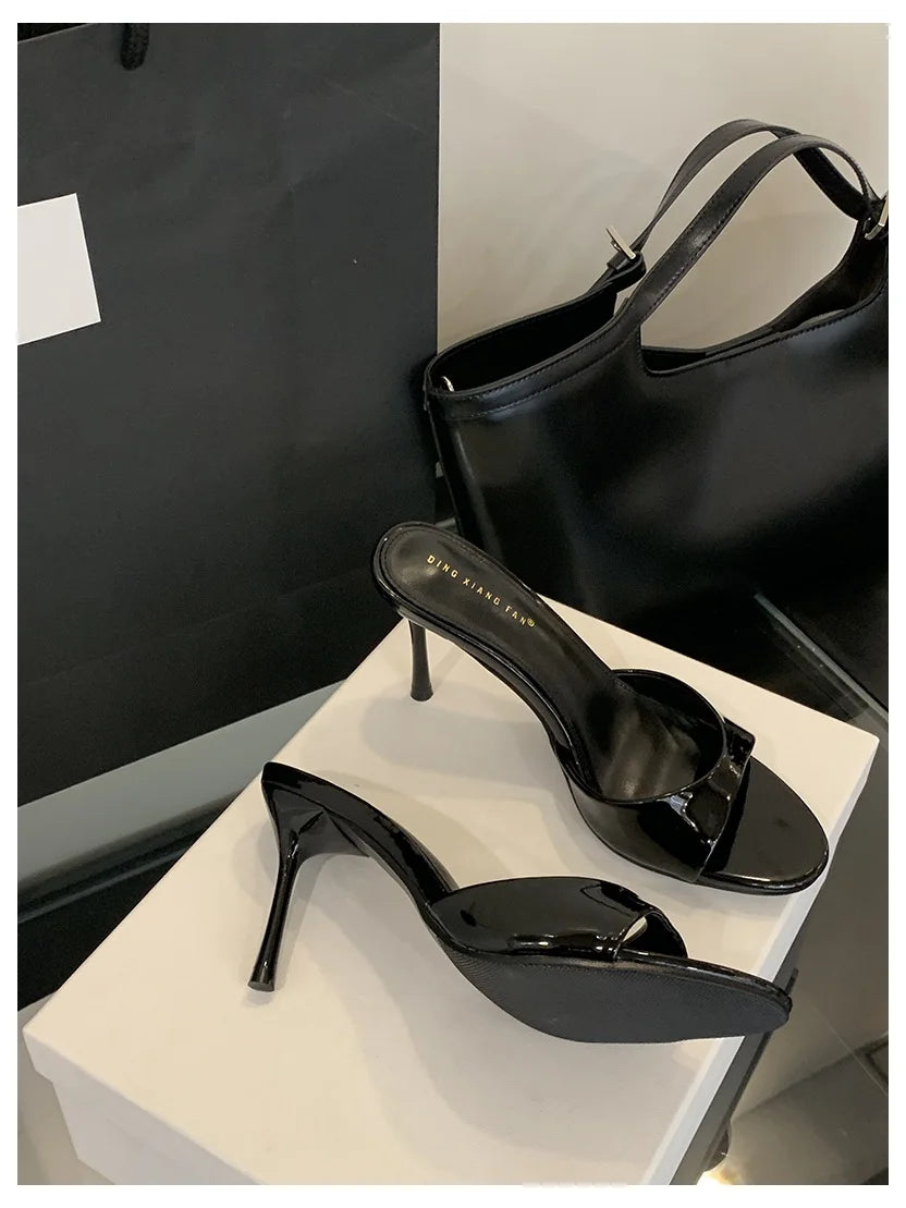 Sandales Mules Cuir Verni Talons Fins - Escarpins Ouverts Mode Femme 2025