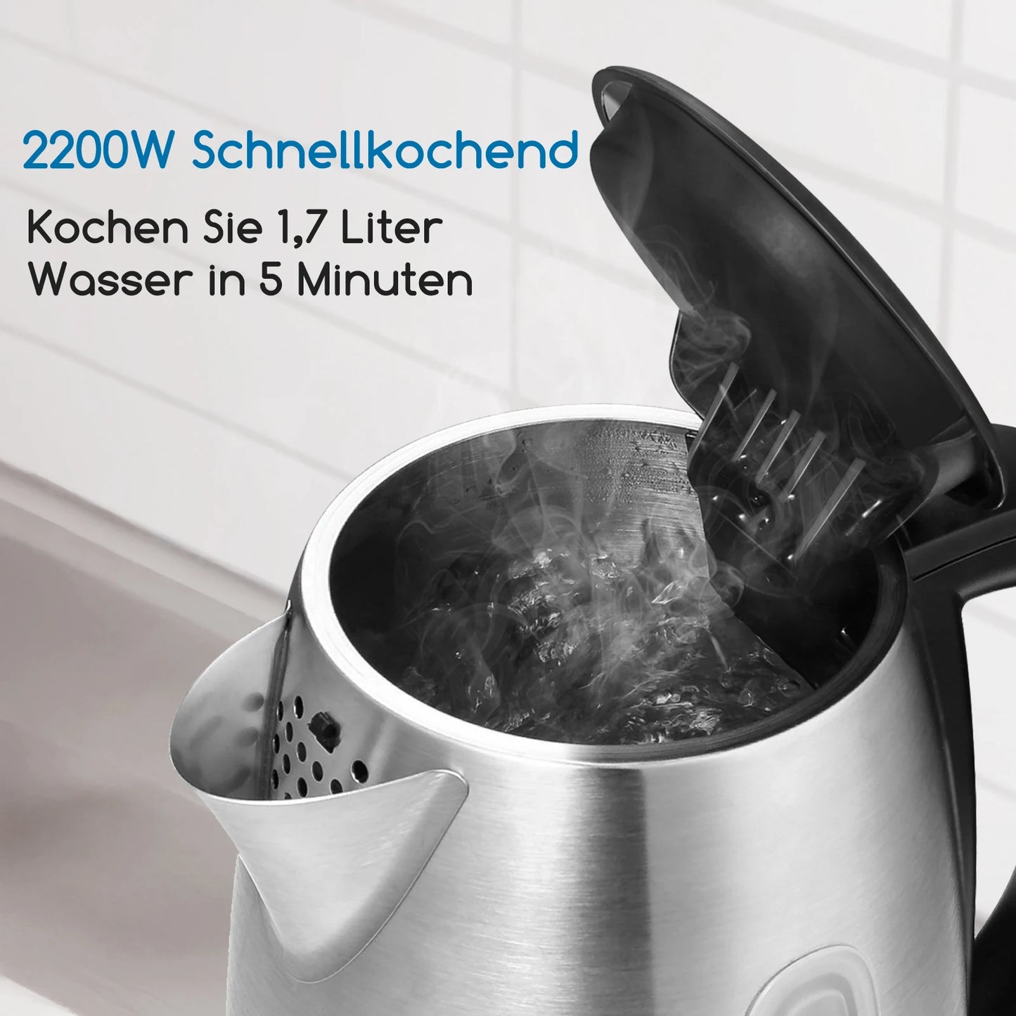 Aigostar King - Bouilloire électrique en acier inoxydable, bouilloire électrique avec éclairage LED, 1,7 L, 2200 W, bouilloire électrique sans BPA, Remo