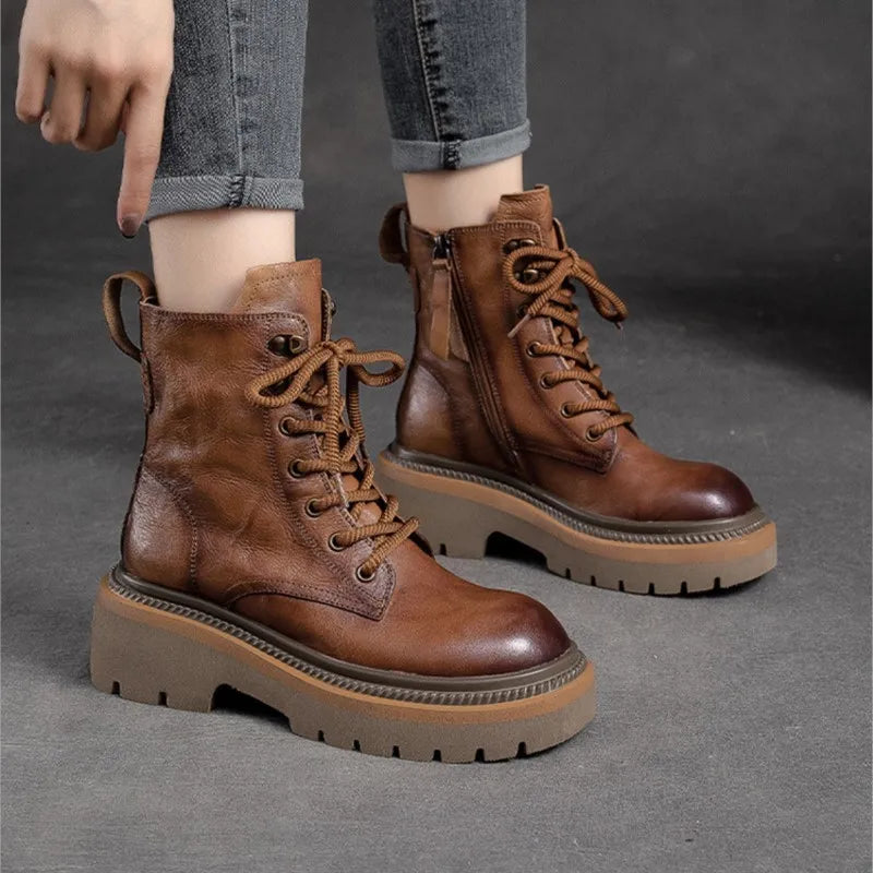 Bottes JOHNMOB Cuir Véritable Vintage - Fermeture Éclair Semelle Optique Hiver 2025