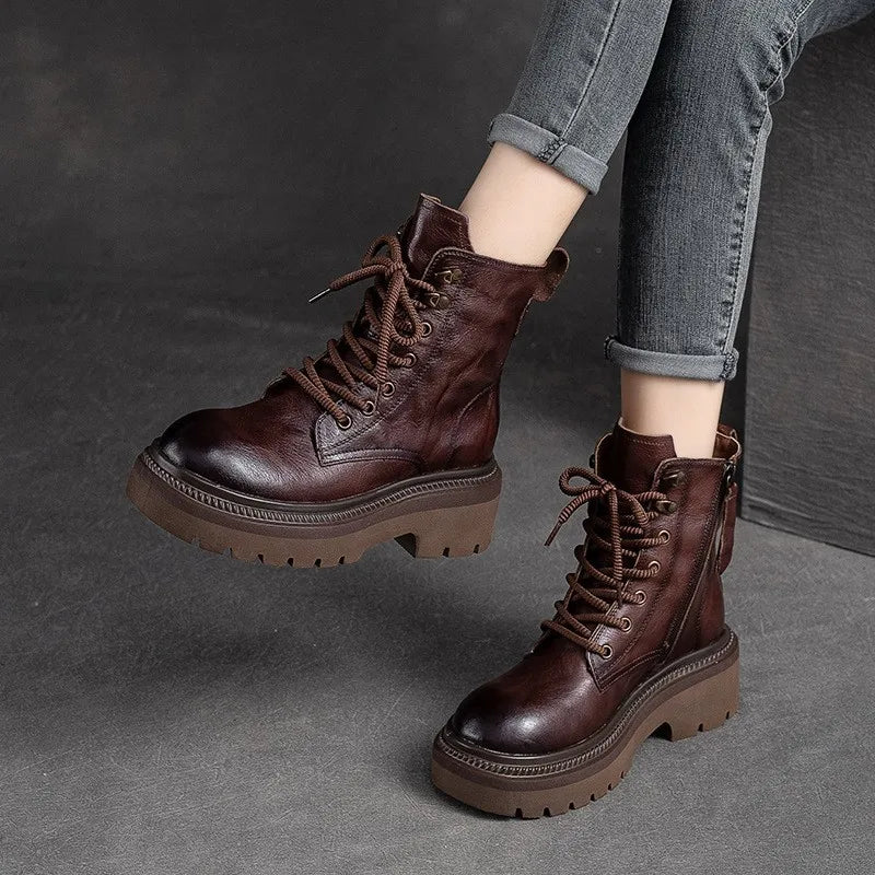 Bottes JOHNMOB Cuir Véritable Vintage - Fermeture Éclair Semelle Optique Hiver 2025