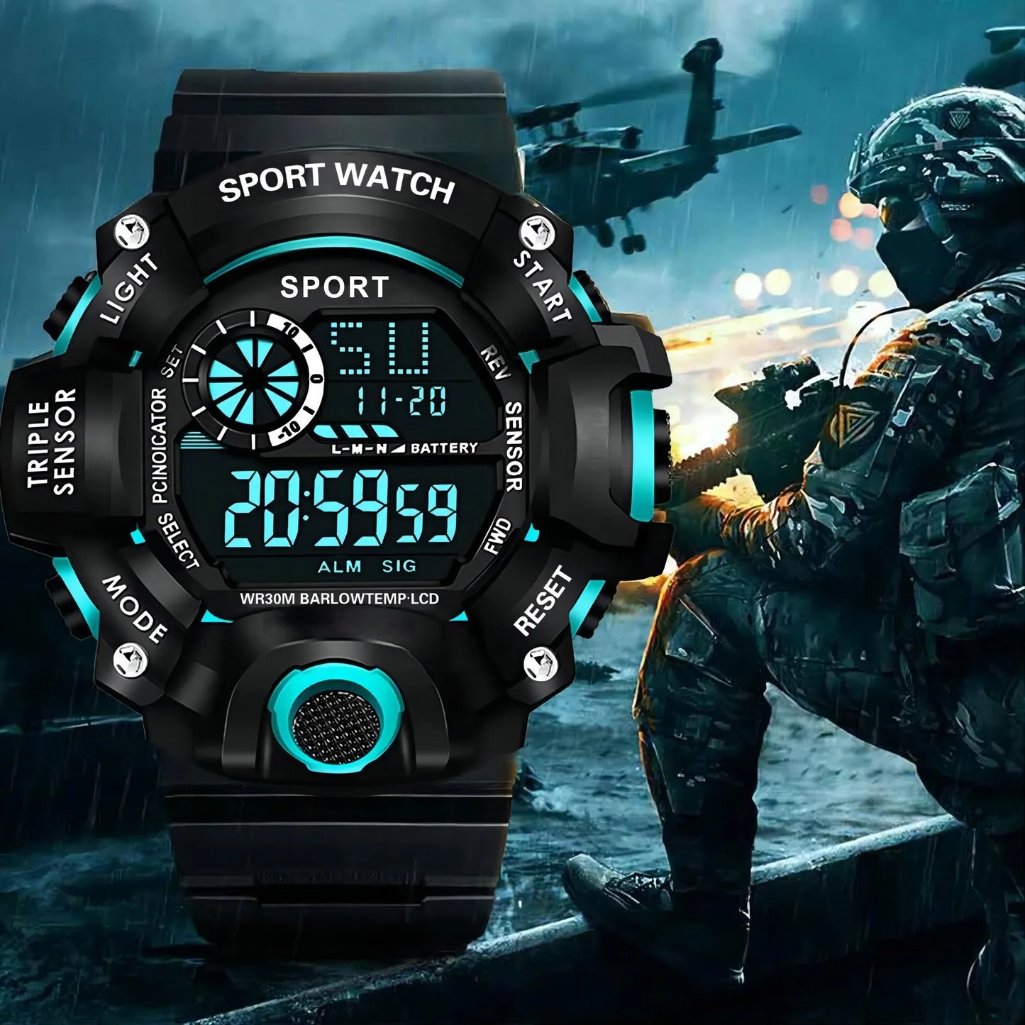 Montre pour hommes de mode sport montre-bracelet électronique grand cadran multifonctionnel étanche alarme lumineuse enfants montre militaire pour hommes