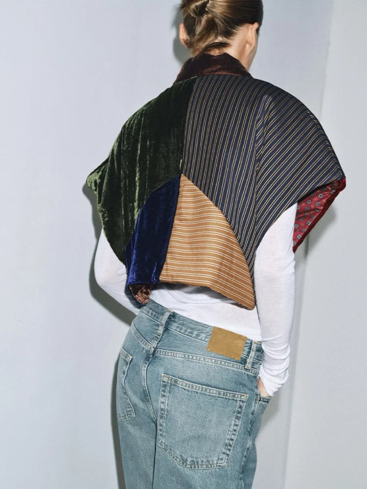 Gilet Femme Coton Épissage - Style Euro-Américain Automne