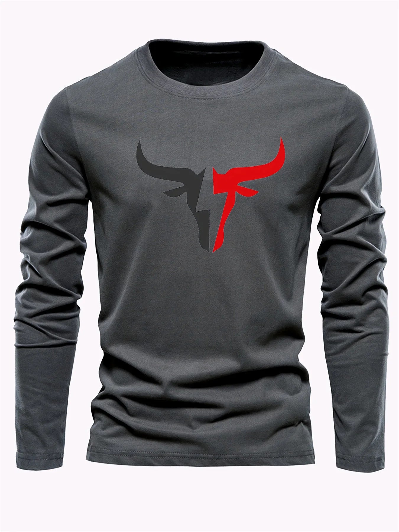 T-Shirt Homme Taureau Manches Longues - 100% Coton Col Rond Ample Grande Taille