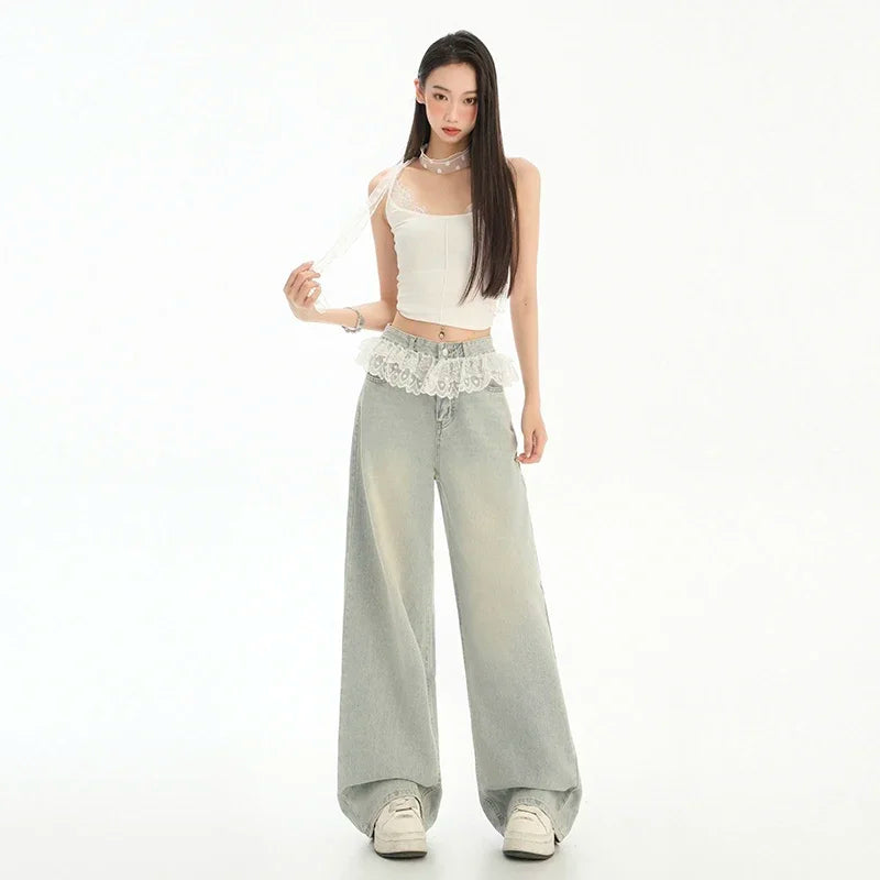 Jean Femme Y2K Harajuku Streetwear - Taille Haute Rétro