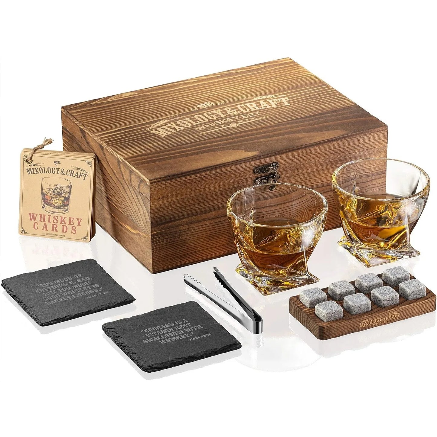 Ensemble Pierres Whisky Granit - Verres 10oz Coffret Bois Cadeau Homme