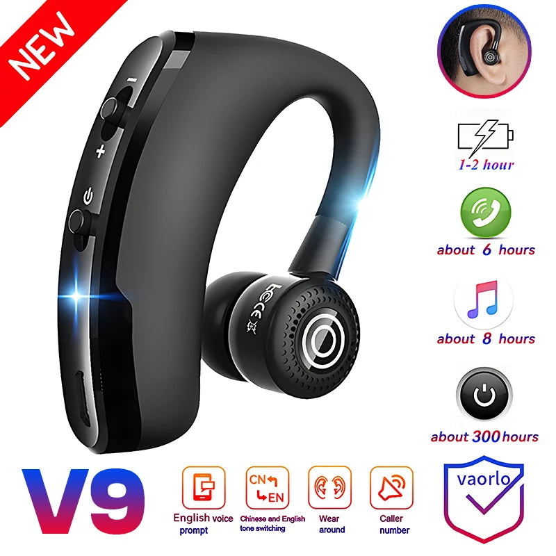 Écouteur Bluetooth Sport VAORLO V9 - Oreillette Sans Fil Mains Libres HD Micro