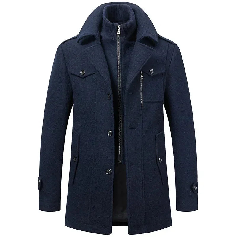 Manteau Laine Affaires Homme - Double Col Mode Veste Épaisse Coupe-Vent Automne Hiver