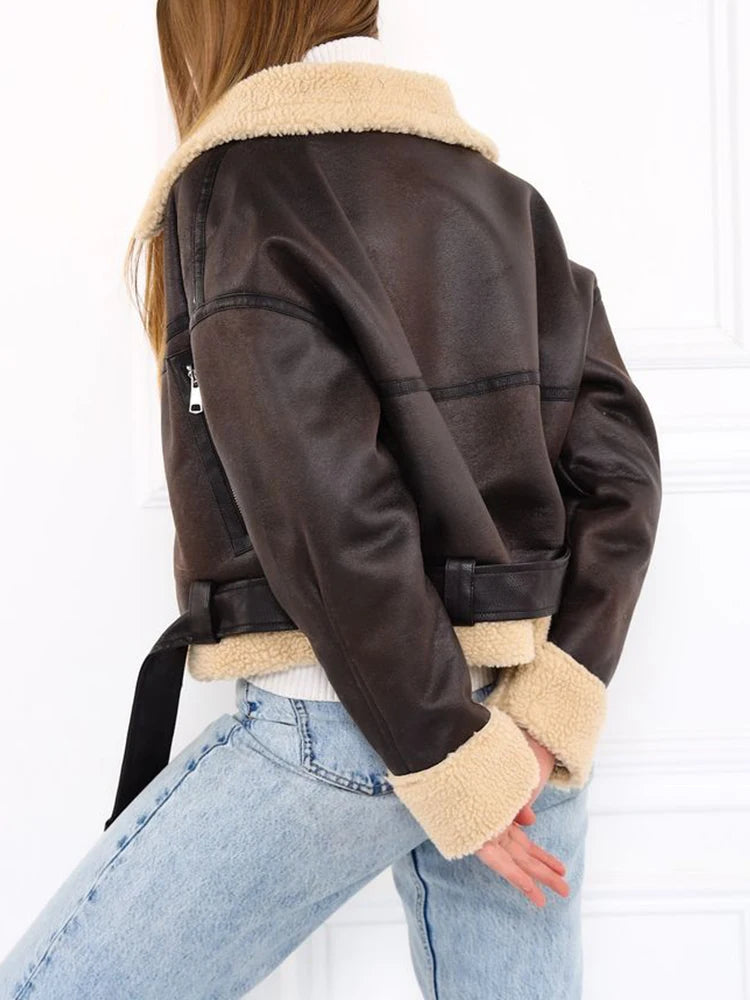 Veste Femme Fausse Fourrure Agneau Streetwear - Motard Vintage Automne