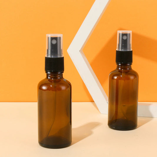 Set of 2 Amber Glass Spray Bottles 50ml - Essential Oils Perfume DIY