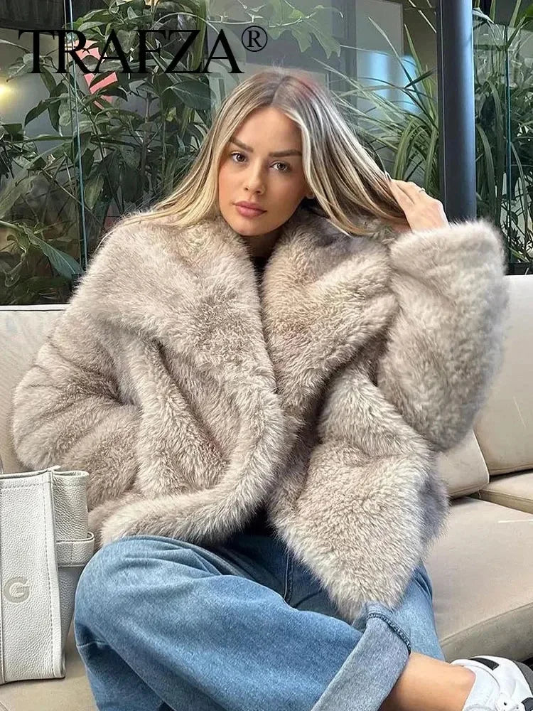 Manteau Fausse Fourrure Femme HH - Veste Épaisse Chaude Poches Surdimensionné Hiver