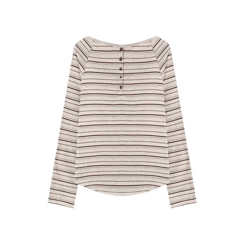 T-Shirt Femme Rétro Américain - Manches Longues Rayé