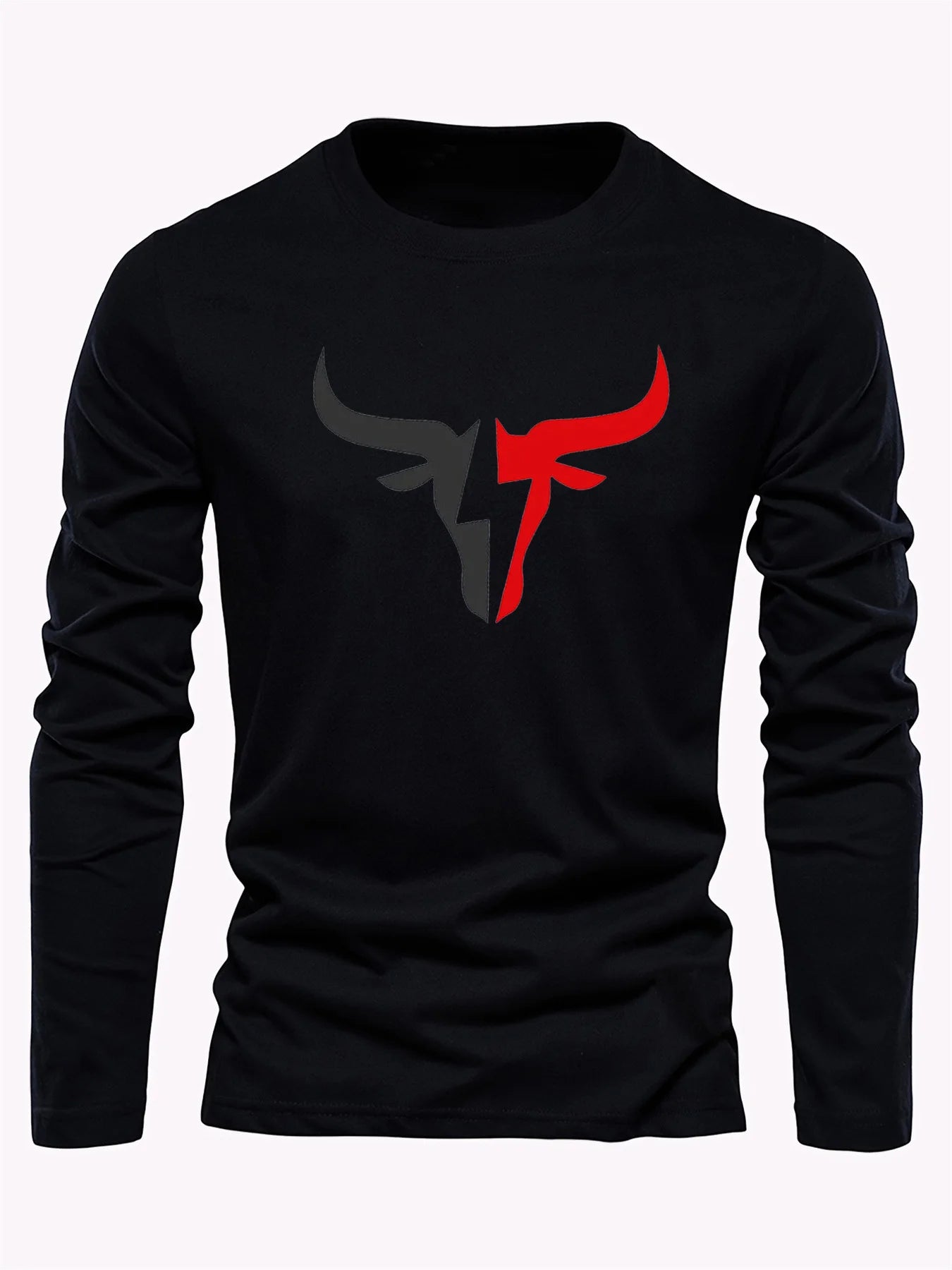 T-Shirt Homme Taureau Manches Longues - 100% Coton Col Rond Ample Grande Taille