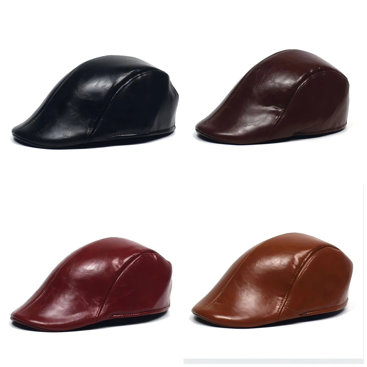 Béret PU Homme Automne-Hiver - Style Décontracté Cuir Brillant Visière