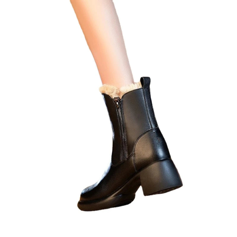 Bottes de neige à talons moyens pour femmes, chaussons marron, coordonnants, glands de rinçage, chaussures rondes, élégantes, non glissantes, neuves, chaudes