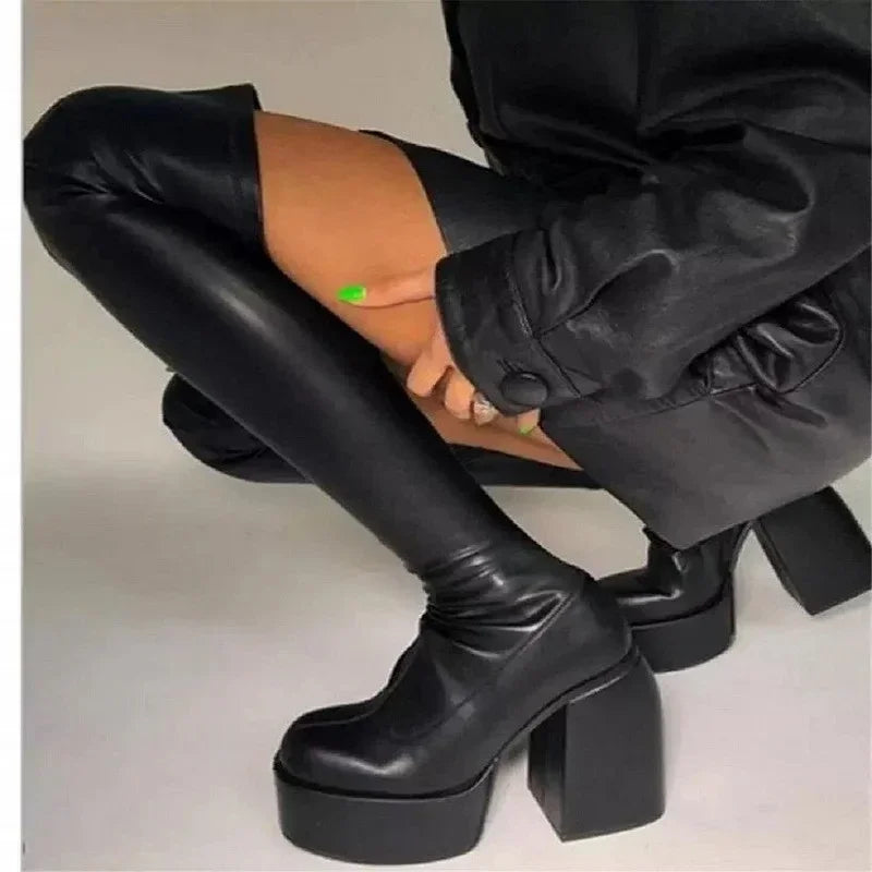 Automne hiver femmes bottes Punk sur le genou bottes plate-forme chaussures pour femmes 2025 Sexy dames bottes hautes gothique Chaussure Femme