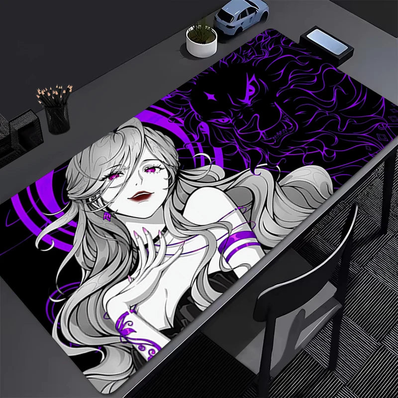 Tapis de Souris Gaming XXL Anime Dark Girl - Bureau Gamer 800x300mm Noir Blanc