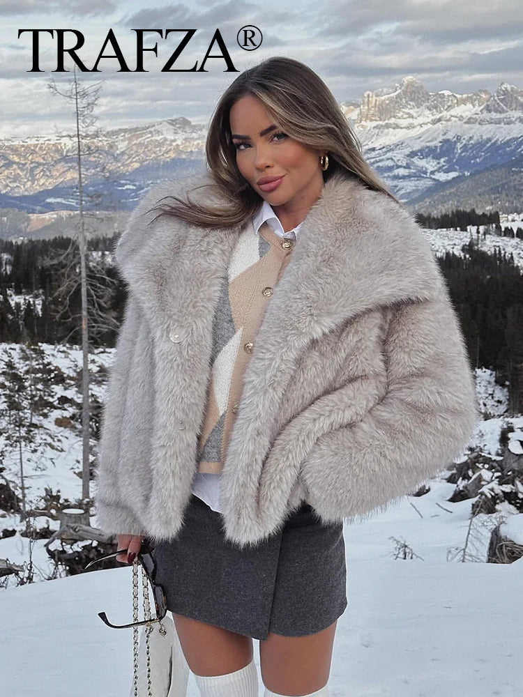 Manteau Fausse Fourrure Femme HH - Veste Épaisse Chaude Poches Surdimensionné Hiver