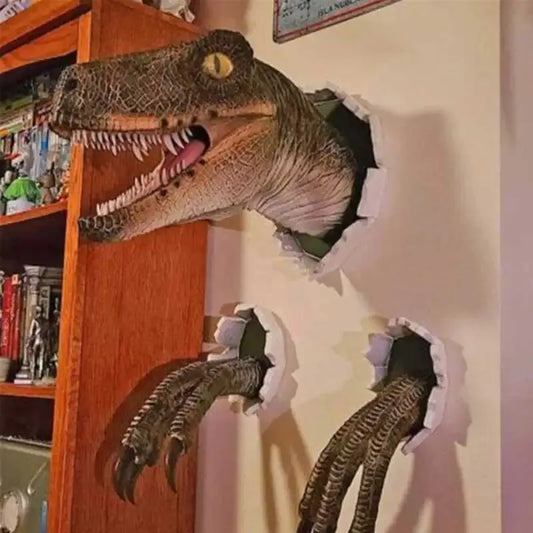 Statue Murale Dinosaure 3D Velociraptor - Décoration Artisanat 3 Pièces