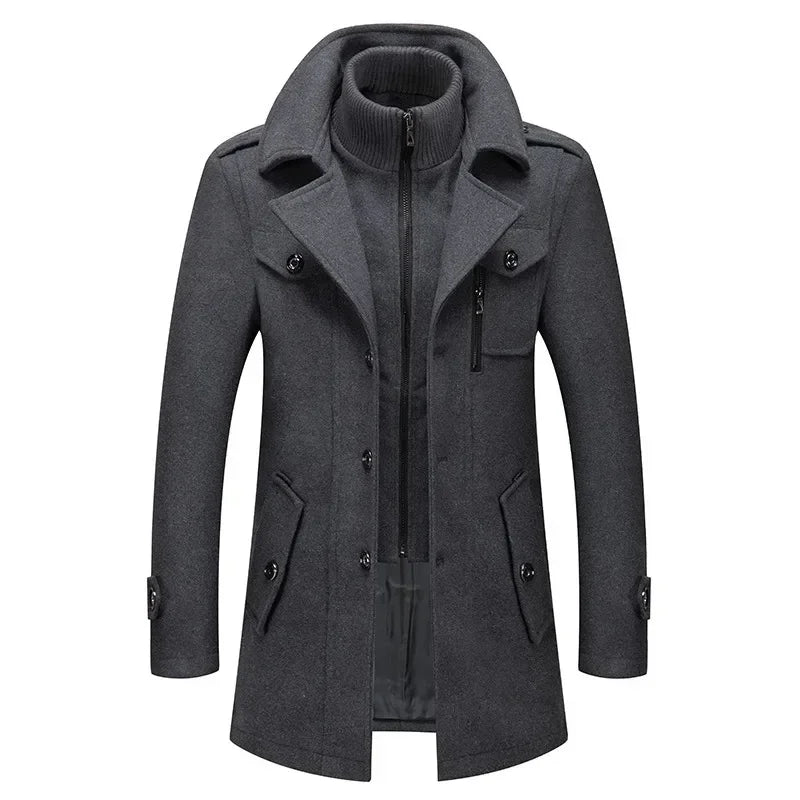Manteau Laine Affaires Homme - Double Col Mode Veste Épaisse Coupe-Vent Automne Hiver