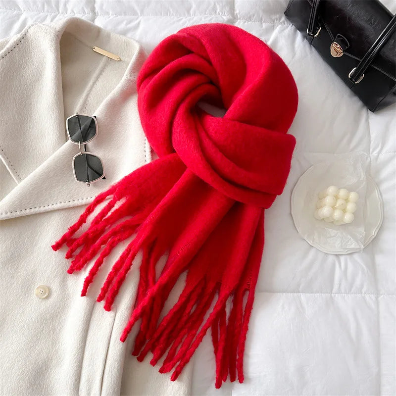 Écharpe Cachemire Hiver Femme Orange - Pashmina Luxe Pompons