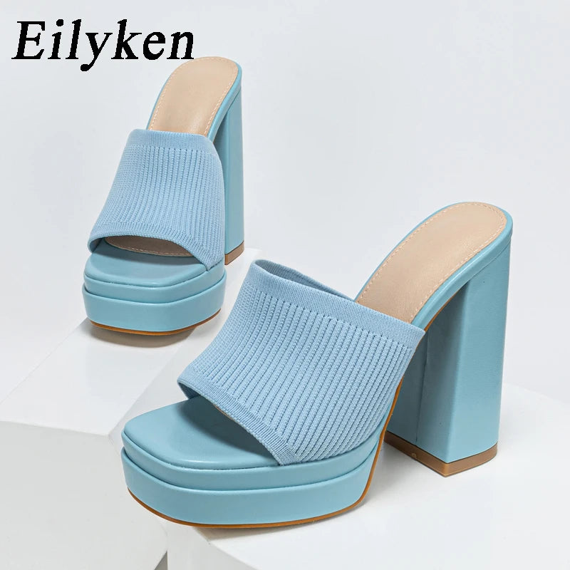 Pantoufles Eilyken Talons Hauts Femme - Plateforme Tissu Bout Ouvert Fête Mariage