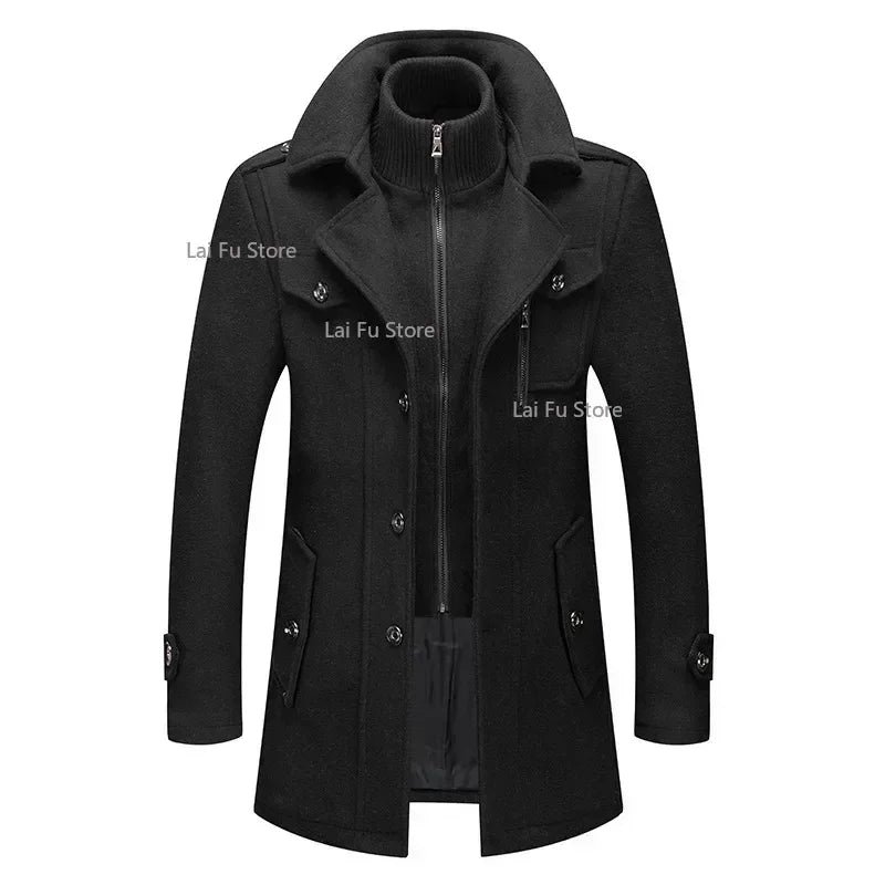 Manteau Laine Affaires Homme - Double Col Mode Veste Épaisse Coupe-Vent Automne Hiver